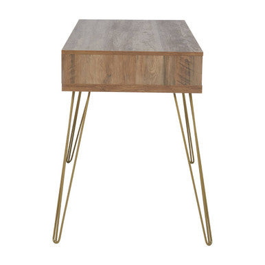 Orsina Flori 3-Drawer Wood Desk with Hairpin Legs and Gold Knobs