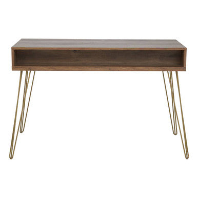 Orsina Flori 3-Drawer Wood Desk with Hairpin Legs and Gold Knobs