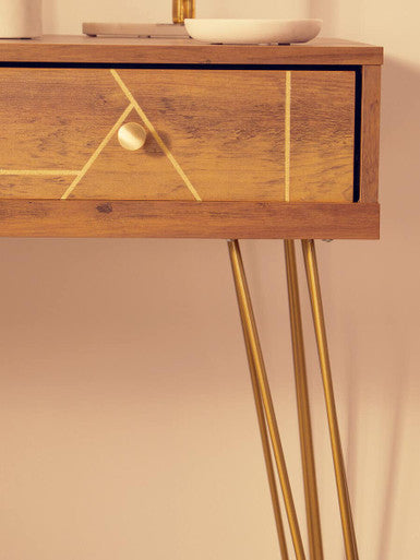 Orsina Flori 3-Drawer Wood Desk with Hairpin Legs and Gold Knobs