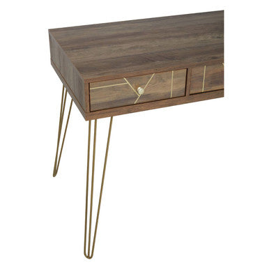 Orsina Flori 3-Drawer Wood Desk with Hairpin Legs and Gold Knobs