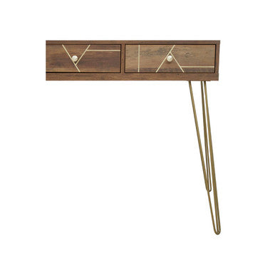 Orsina Flori 3-Drawer Wood Desk with Hairpin Legs and Gold Knobs