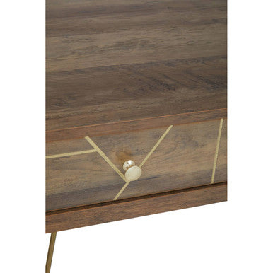 Orsina Flori 3-Drawer Wood Desk with Hairpin Legs and Gold Knobs
