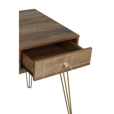 Orsina Flori 3-Drawer Wood Desk with Hairpin Legs and Gold Knobs