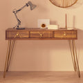 Orsina Flori 3-Drawer Wood Desk with Hairpin Legs and Gold Knobs