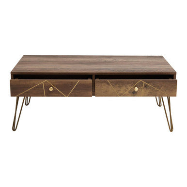 Orsina Flori Wood Coffee Table with 2 Drawers and Hairpin Legs