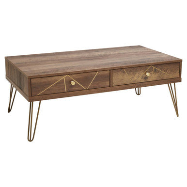 Orsina Flori Wood Coffee Table with 2 Drawers and Hairpin Legs