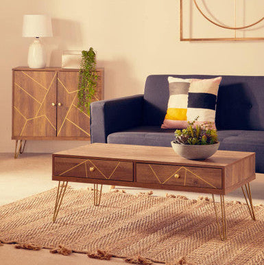 Orsina Flori Wood Coffee Table with 2 Drawers and Hairpin Legs