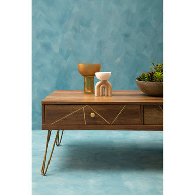 Orsina Flori Wood Coffee Table with 2 Drawers and Hairpin Legs
