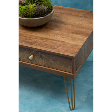 Orsina Flori Wood Coffee Table with 2 Drawers and Hairpin Legs