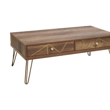 Orsina Flori Wood Coffee Table with 2 Drawers and Hairpin Legs