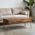 Orsina Flori Wood Coffee Table with 2 Drawers and Hairpin Legs