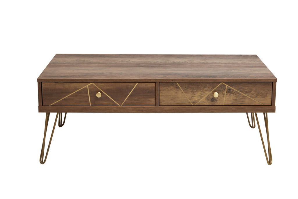 Orsina Flori Wood Coffee Table with 2 Drawers and Hairpin Legs