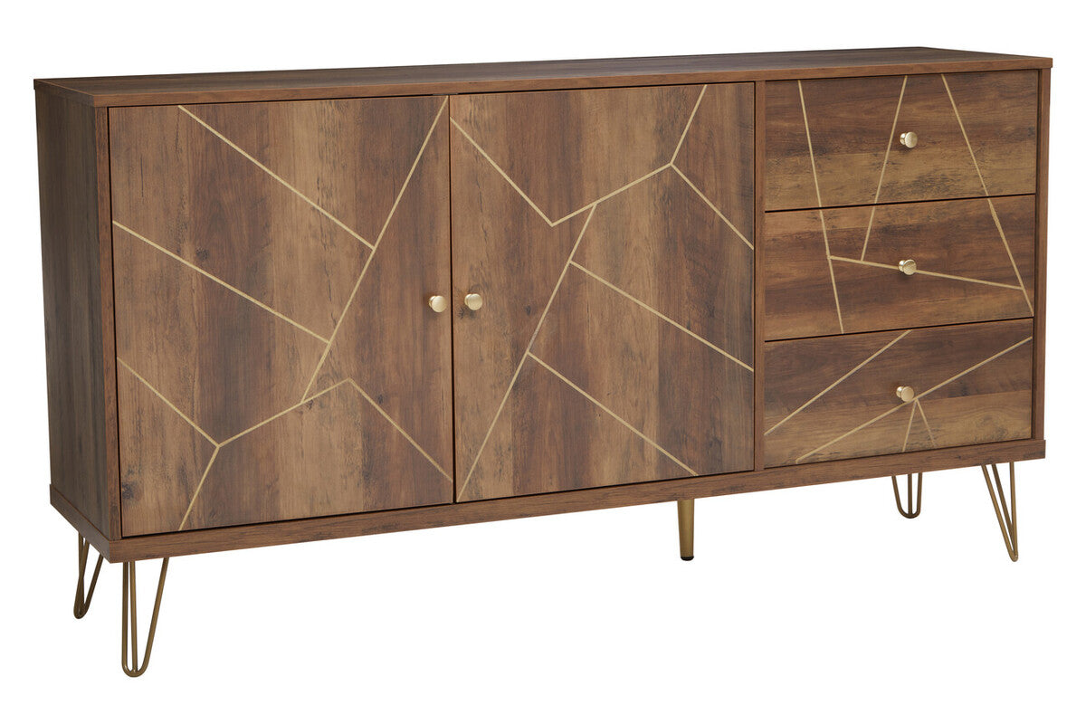 Orsina Flori Brown Sideboard – 2 Door 3 Drawer Wood Storage Cabinet