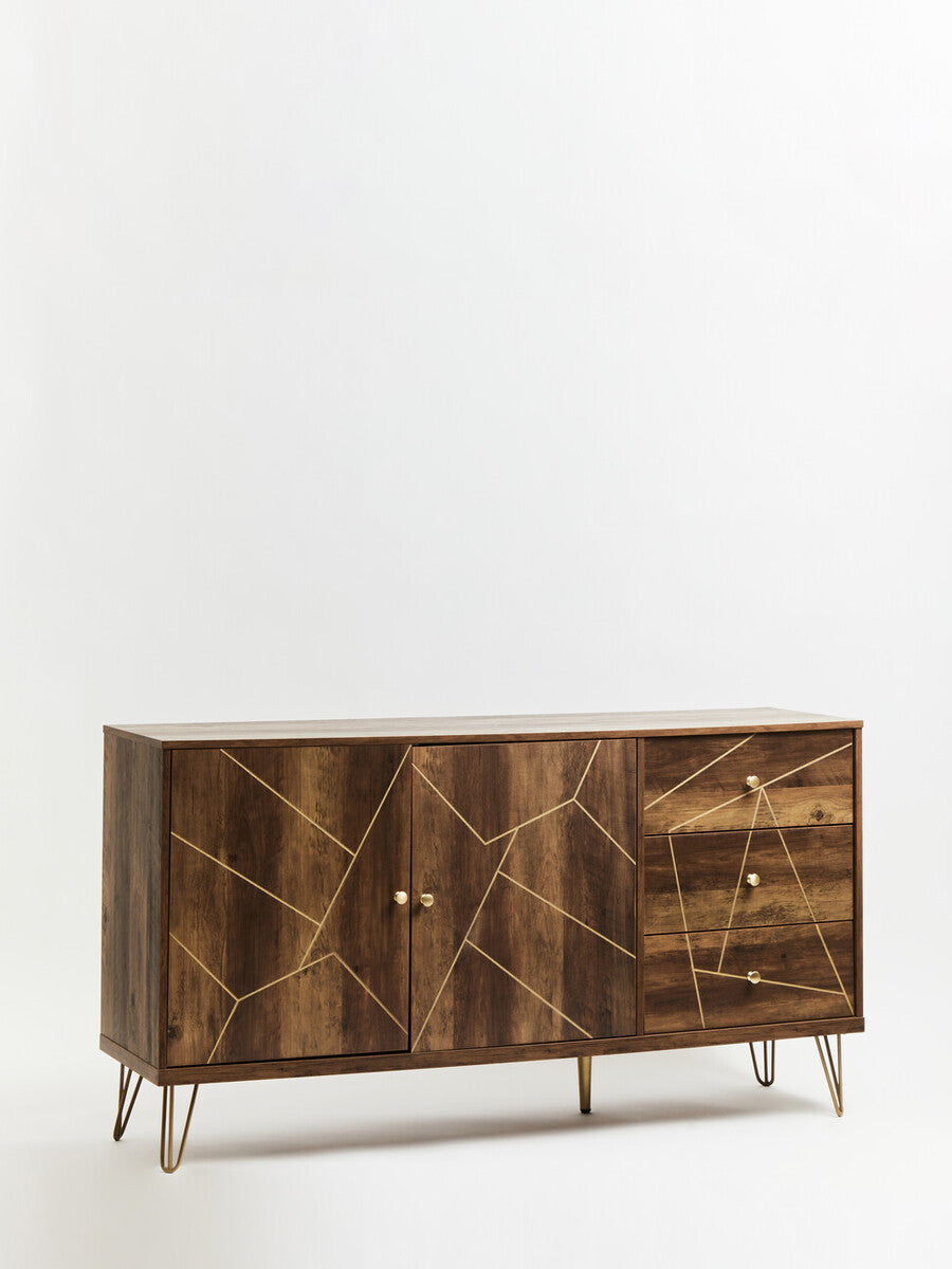 Orsina Flori Brown Sideboard – 2 Door 3 Drawer Wood Storage Cabinet