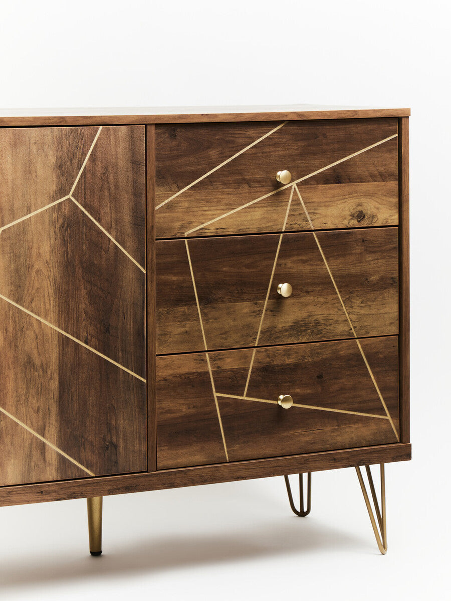Orsina Flori Brown Sideboard – 2 Door 3 Drawer Wood Storage Cabinet