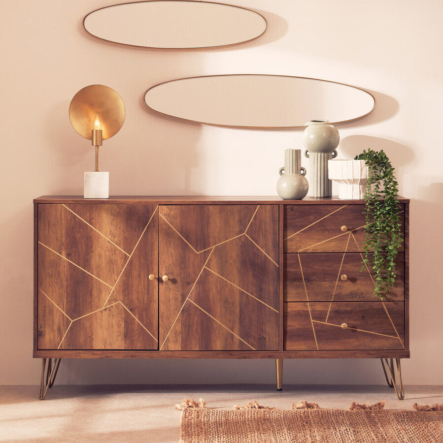 Orsina Flori Brown Sideboard – 2 Door 3 Drawer Wood Storage Cabinet