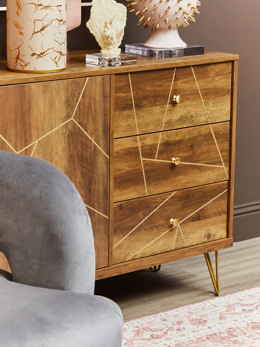 Orsina Flori Brown Sideboard – 2 Door 3 Drawer Wood Storage Cabinet