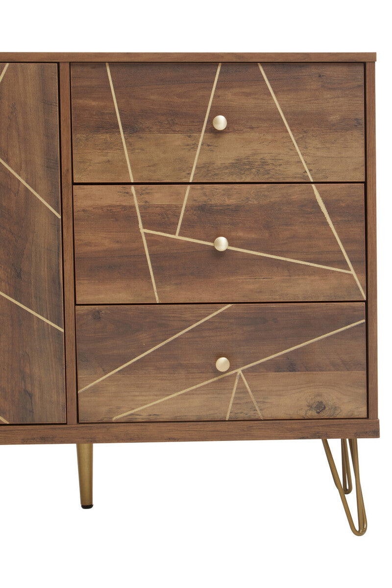Orsina Flori Brown Sideboard – 2 Door 3 Drawer Wood Storage Cabinet
