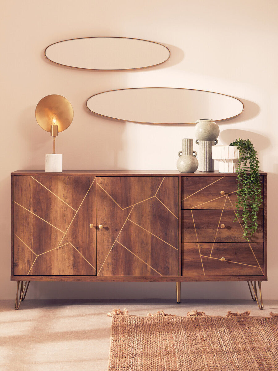 Orsina Flori Brown Sideboard – 2 Door 3 Drawer Wood Storage Cabinet