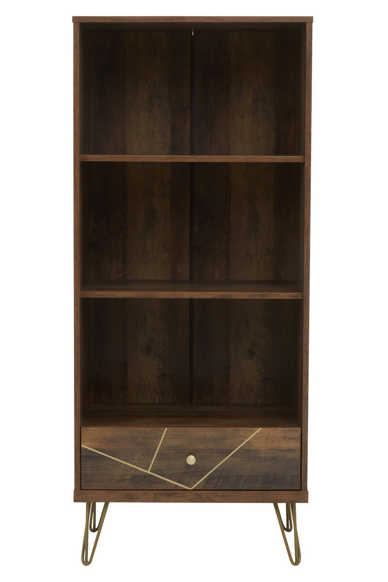 Orsina Flori 3 Tier Shelving Unit with Drawer – Mid-Century Wood Bookcase