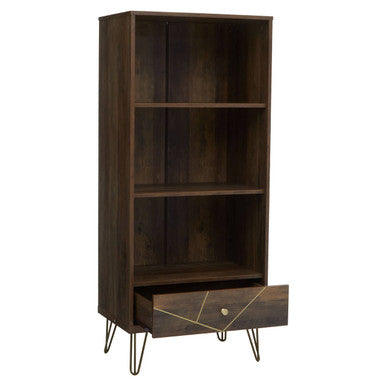 Orsina Flori 3 Tier Shelving Unit with Drawer – Mid-Century Wood Bookcase