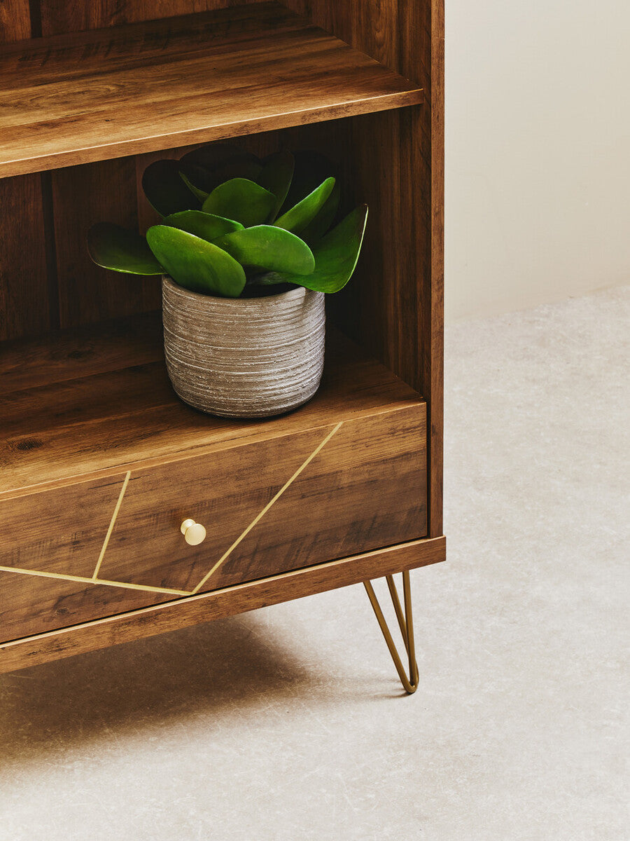 Orsina Flori 3 Tier Shelving Unit with Drawer – Mid-Century Wood Bookcase