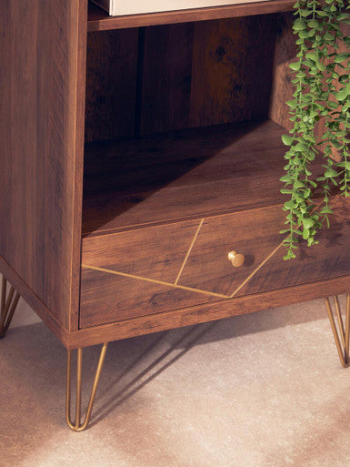 Orsina Flori 3 Tier Shelving Unit with Drawer – Mid-Century Wood Bookcase