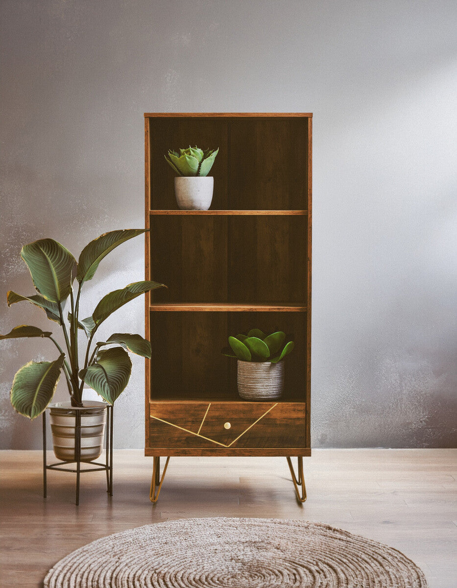 Orsina Flori 3 Tier Shelving Unit with Drawer – Mid-Century Wood Bookcase