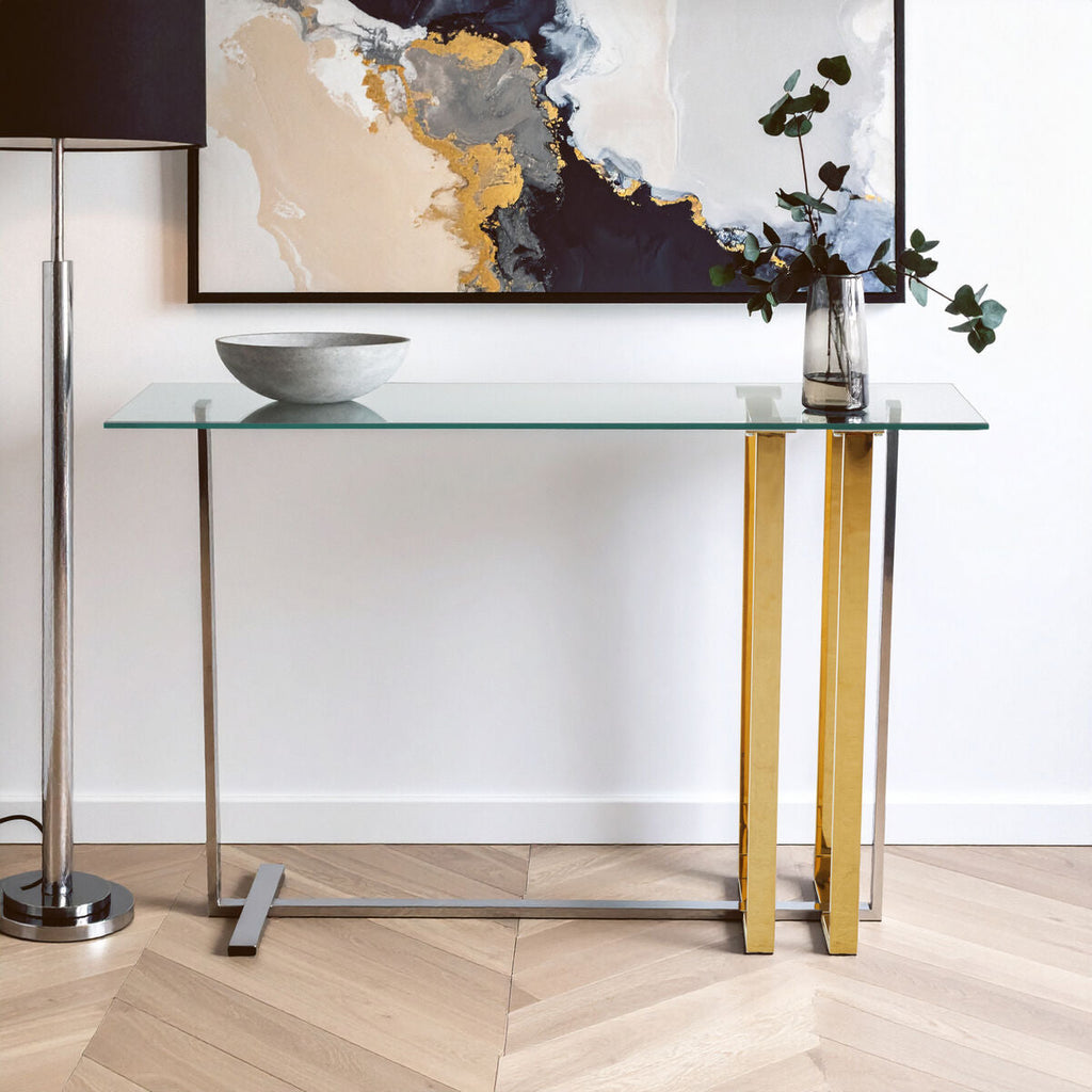 Orsina Alvea Console Table – Silver and Gold Metallic Hallway Table