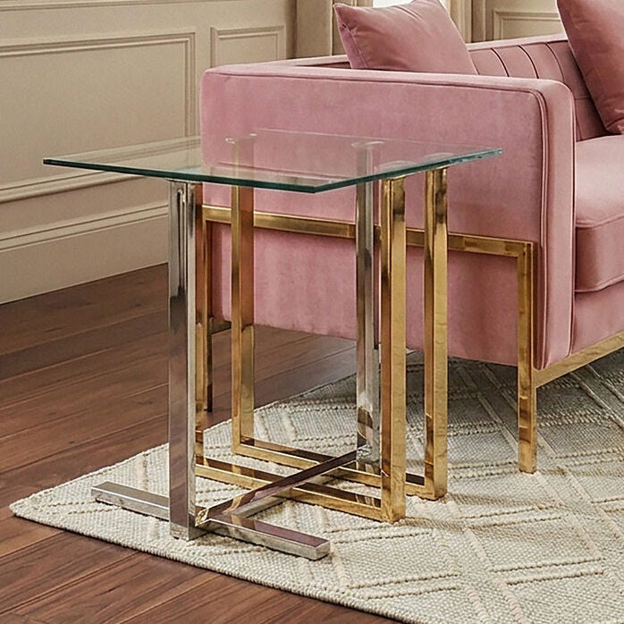 Orsina Alvea Side Table – Mixed Metal Silver and Gold End Table