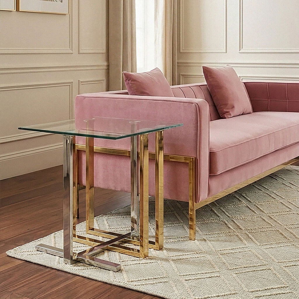 Orsina Alvea Side Table – Mixed Metal Silver and Gold End Table
