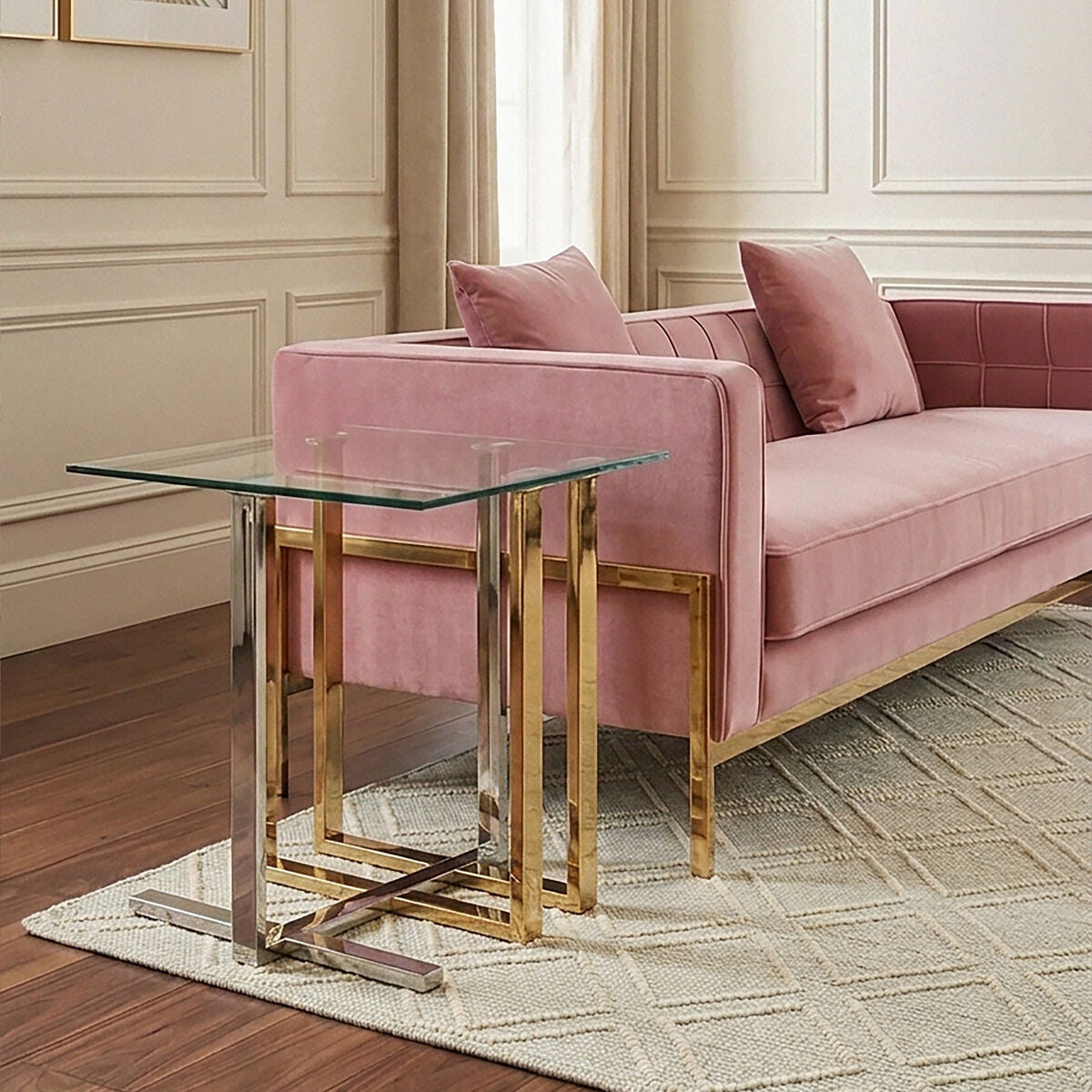 Orsina Alvea Side Table – Mixed Metal Silver and Gold End Table