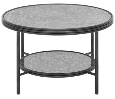Orsina Xania Round Mirrored Coffee Table – Two Tier Antique Glass