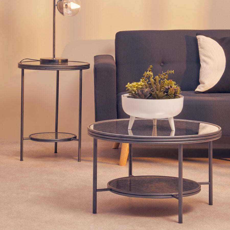 Orsina Xania Round Mirrored Coffee Table – Two Tier Antique Glass