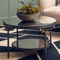 Orsina Xania Round Mirrored Coffee Table – Two Tier Antique Glass