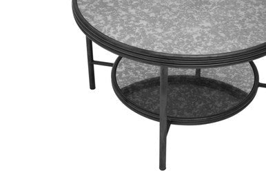 Orsina Xania Round Mirrored Coffee Table – Two Tier Antique Glass
