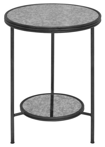 Orsina Xania 2-Tier Round Side Table – Black & Silver Mirrored Glass