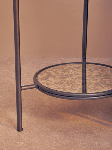 Orsina Xania 2-Tier Round Side Table – Black & Silver Mirrored Glass