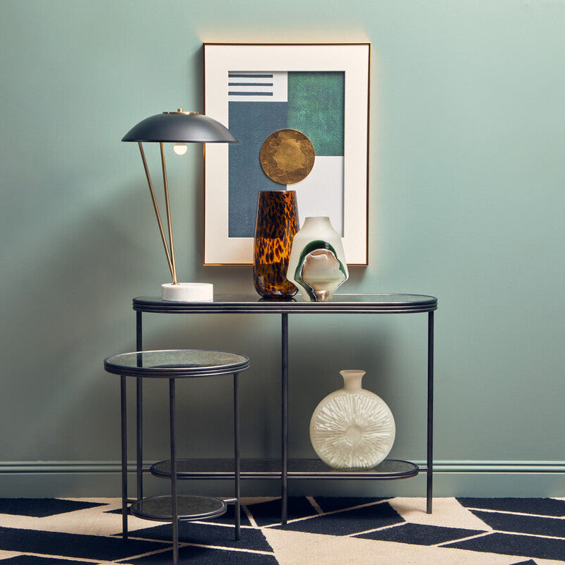 Orsina Xania 2-Tier Round Side Table – Black & Silver Mirrored Glass