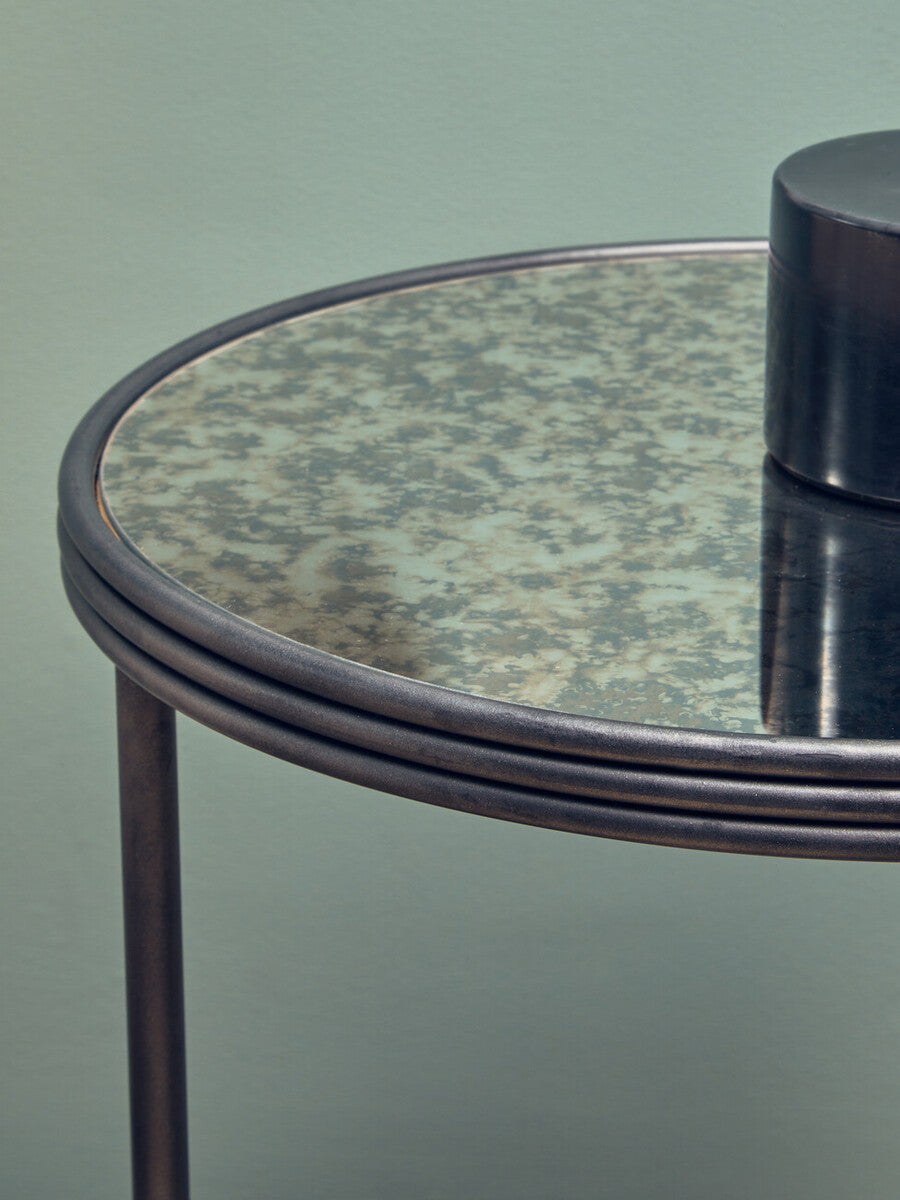 Orsina Xania 2-Tier Round Side Table – Black & Silver Mirrored Glass