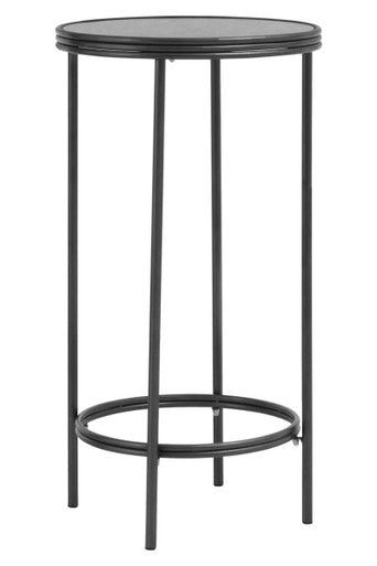 Orsina Xania Mirrored Side Table – Black Metal Two Tier Round End Table