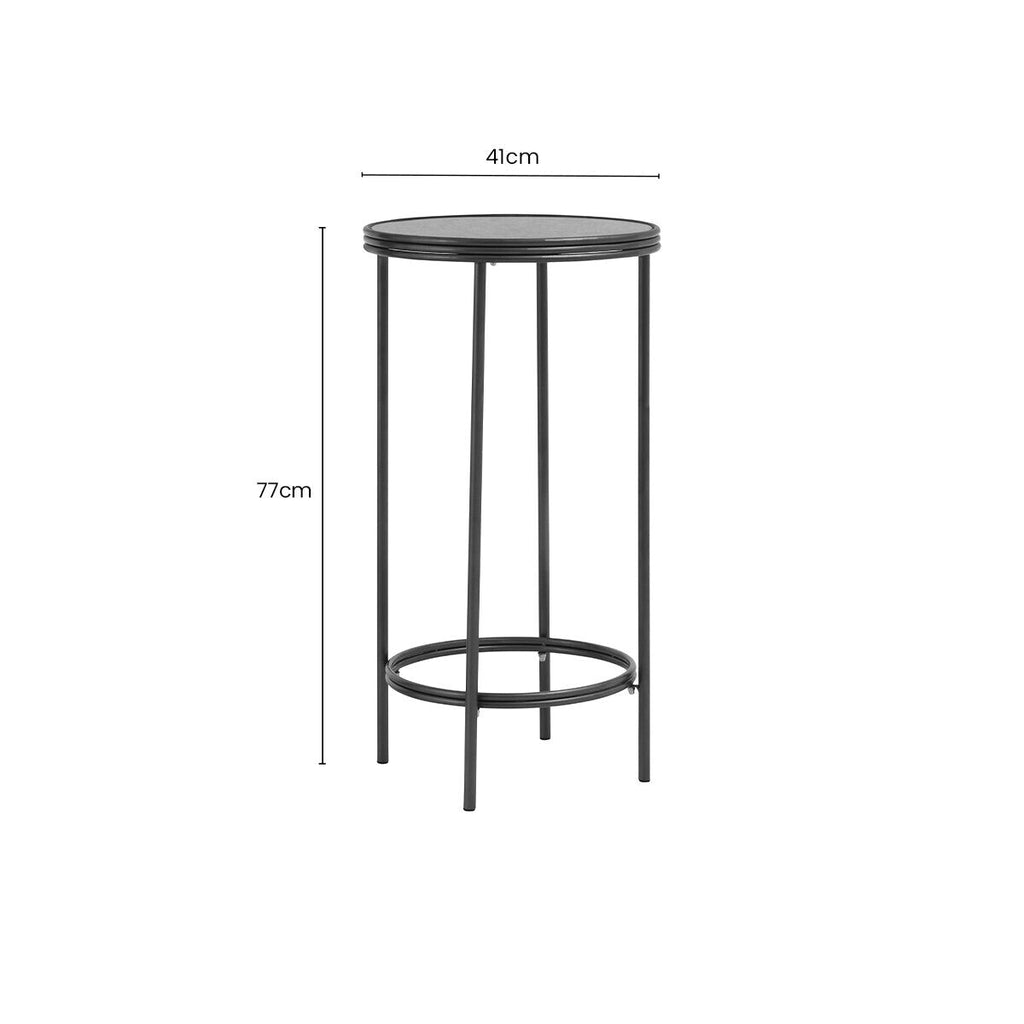 Orsina Xania Mirrored Side Table – Black Metal Two Tier Round End Table