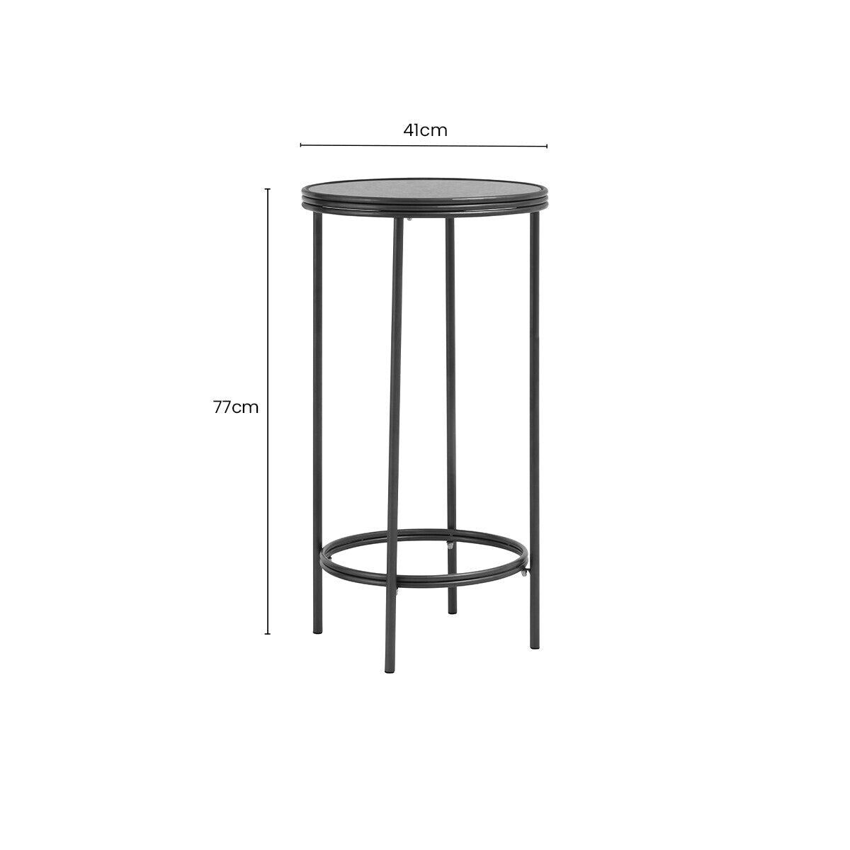 Orsina Xania Mirrored Side Table – Black Metal Two Tier Round End Table