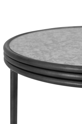 Orsina Xania Mirrored Side Table – Black Metal Two Tier Round End Table