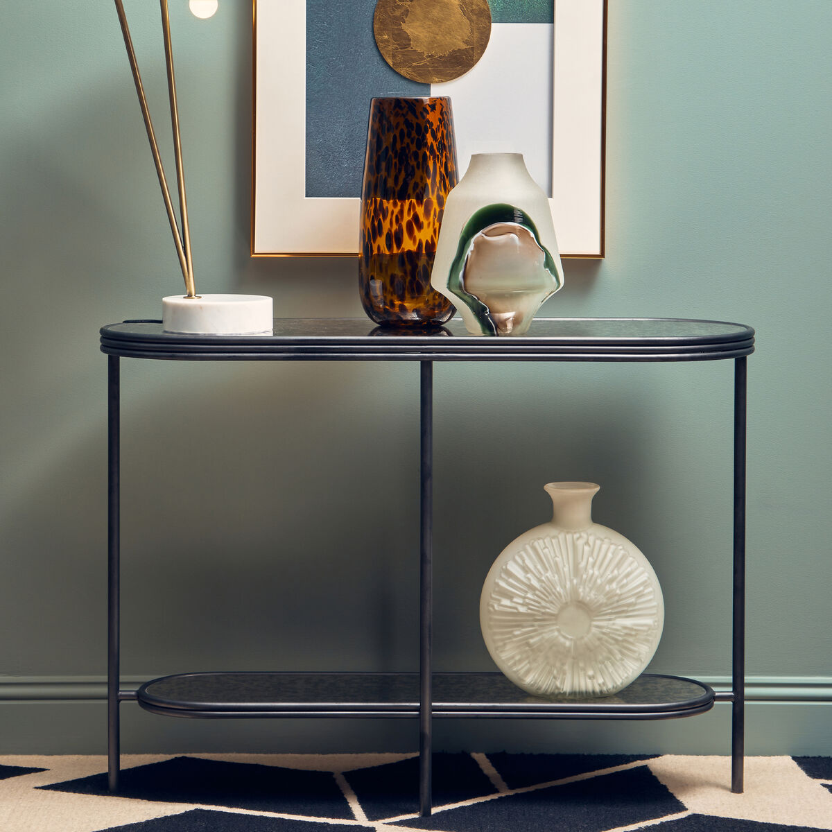 Orsina Xania Rectangular Console Table – 2-Tier Antique Mirrored Top