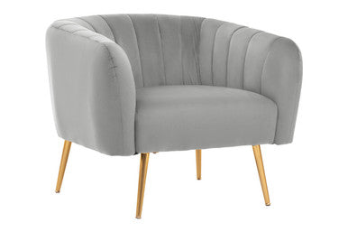 Orsina Larissa Grey Velvet Accent Chair – Channel Tufted Gold Legs