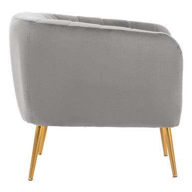 Orsina Larissa Grey Velvet Accent Chair – Channel Tufted Gold Legs