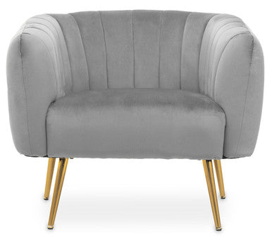 Orsina Larissa Grey Velvet Accent Chair – Channel Tufted Gold Legs
