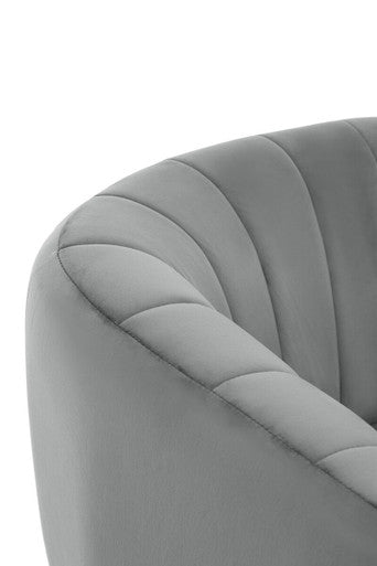 Orsina Larissa Grey Velvet Accent Chair – Channel Tufted Gold Legs