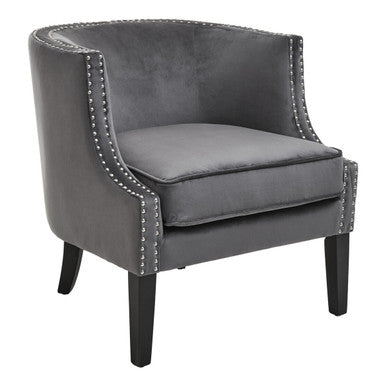 Orsina Larissa Grey Velvet Accent Chair | Studded Armrest Seating